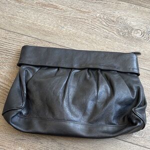 NWOT Vintage Clemente Black Leather Oversized Clutch 80s 90s